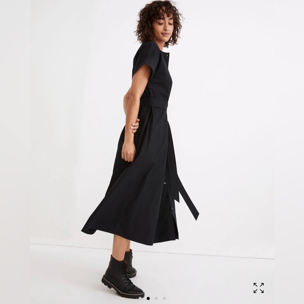 Madewell Black Dolman Sleeve Button Front Midi Dress